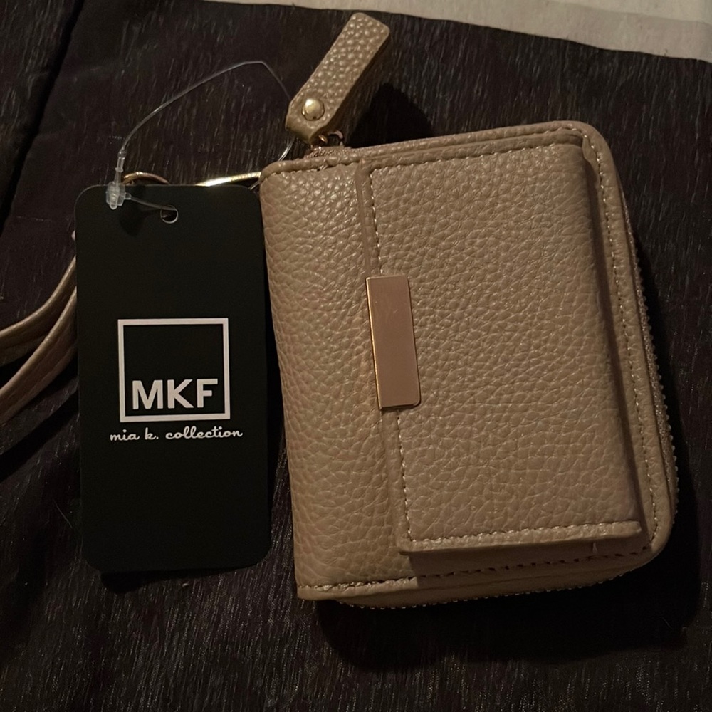 Mia K Collection tan wallet with wrist strap NEW